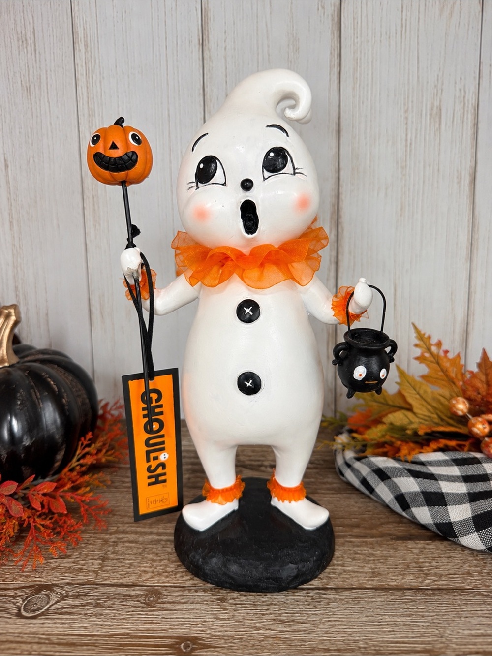 Viral vintage-Style Halloween Ghost Figurine 🎃👻 Ghoul-Ish Pumpkin & Cauldron